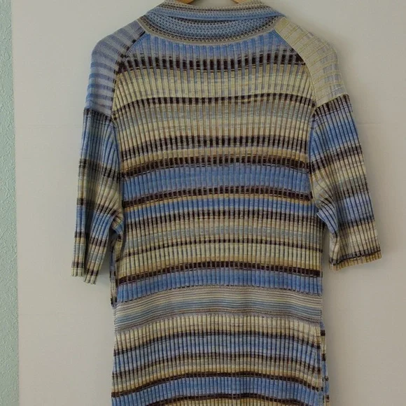 Simkhai Solana French Blue Ribbed Collared Knit Body Cone Preppy Knee Dress XL - Picture 9 of 12